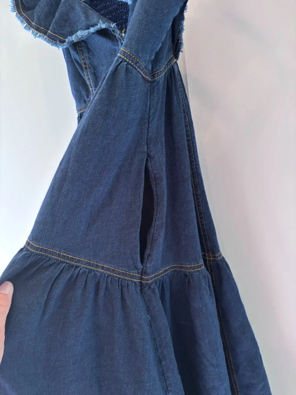 Anthropologie Pilcro Navy Denim Button-Front Ruffle Maxi Dress - Picture 6 of 8